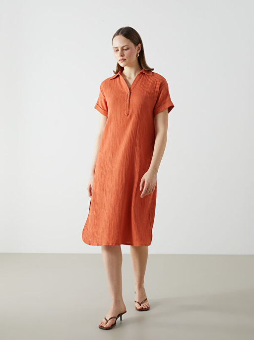 G?mlek Yaka Oversize M?slin Kad?n Elbise