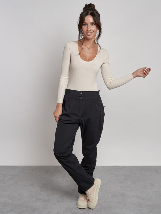 Брюки утепленные спортивные с высокой посадкой женские зимние черного цвета 7141Ch - Colannia фото 14