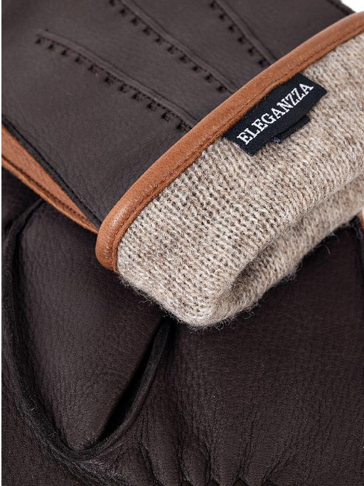 Перчатки мужские 100% ш HS790 d.brown/camel - Eleganzza фото 3