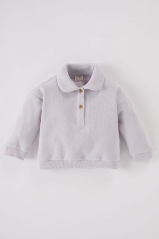 K?z Bebek Bebe Yaka Dugmeli Ici Yumusak Tuylu Sweatshirt