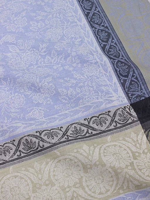 Крой скатерти жаккард Цветочная птица цв.голубой/бежевый, 1,80м*2,56м, лен-50%, хлопок-50% - Купава фото 2