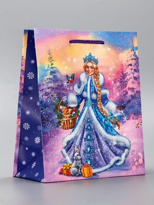 Цена за 2 шт. Пакет подарочный новогодний ламинированный, «Снегурочка ждет Деда Мороза», 18×10×22.3 см