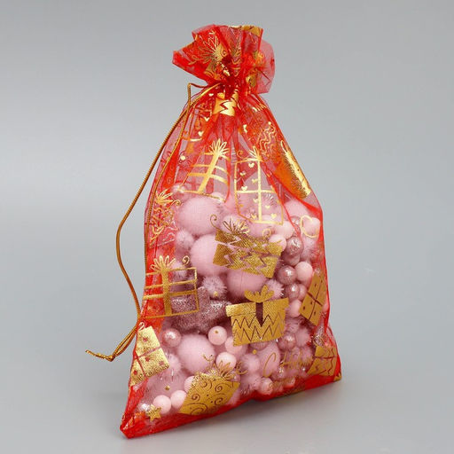 Цена за 20 шт. Мешочек подарочный органза Новогодние игрушки, 16 х 24 см +/- 1.5 см - Дарите счастье фото 2