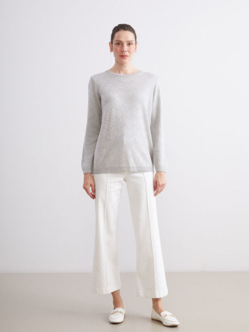 Bisiklet Yaka ?izgili Kad?n Triko Kazak