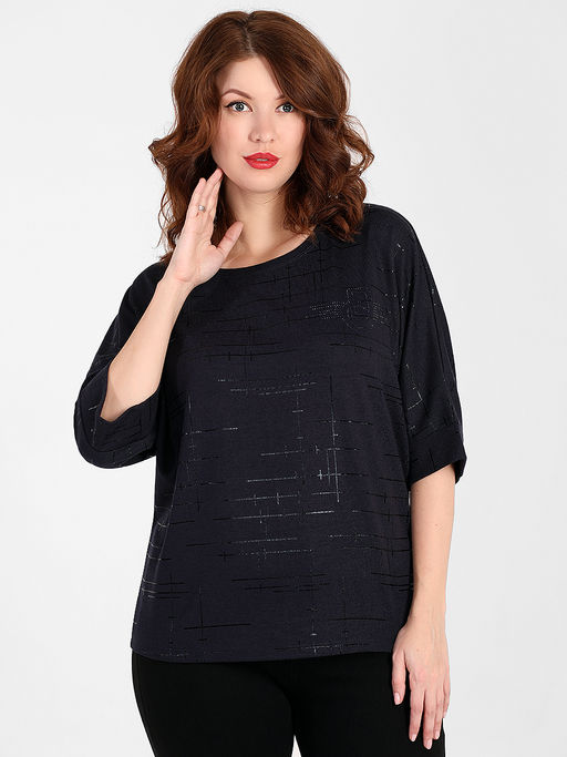 Блузка темно-синяя женская с пропиткой и стразами теплая