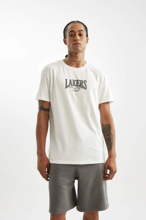 DeFactoFit Футболка стандартного кроя с короткими рукавами и круглым вырезом НБА Лос-Анджелес Лейкерс  фото 3
