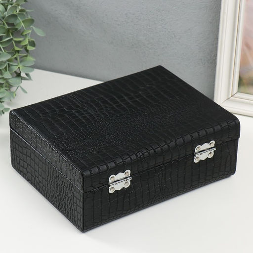 Шкатулка кожзам для украшений Кейс. Кожа крокодила чёрная 18,5х24х9 см - Simaland фото 6