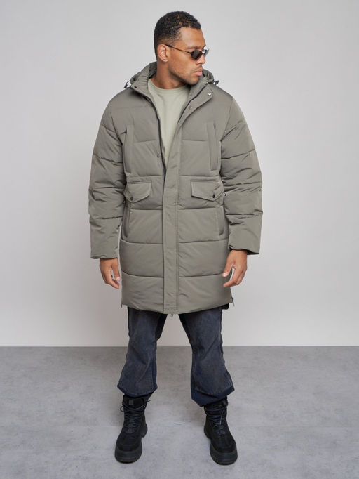 Парка мужская зимняя удлиненная молодежная серого цвета 806Sr - Wonderrman фото 10