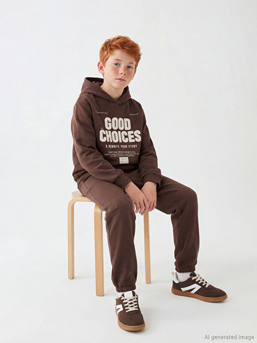 Kap??onlu Bask?l? Erkek ?ocuk E?ofman Tak?m?