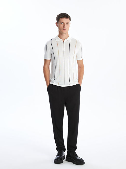 Polo Yaka K?sa Kollu ?izgili Erkek Triko Kazak