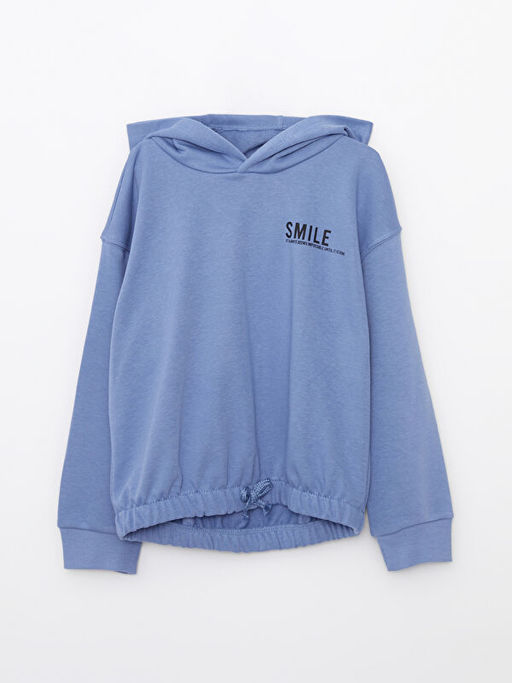Kap??onlu Bask?l? Uzun Kollu K?z ?ocuk Sweatshirt ve E?ofman Alt?