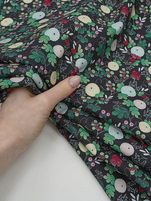 Плательная вискоза Digital Цветочные фонарики цв.черный, ш.1.5м, вискоза-100%, 175гр/м.кв - Купава фото 2