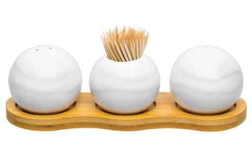 Вазочка под зубочистки + набор для специй 2 пр. 19,5*7*6 см 75 мл Айсберг волны на дер. подст.