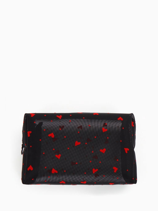 Косметичка женская HEARTS, с рисунком, сетка, на молнии, чёрная