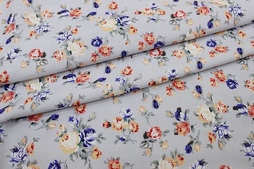 Штапель Премиум Винтажные букетики из роз на св.серо-фиолетовой дымке, 1.45м, вискоза-100% - Купава фото 10