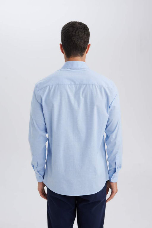 Рубашка из поплина с длинными рукавами и воротником-поло Modern Fit - Defacto фото 5