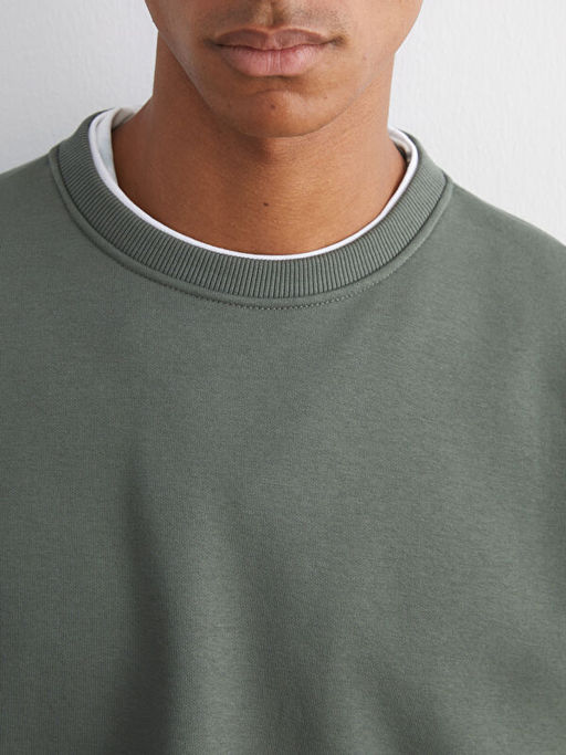 Bisiklet Yaka Uzun Kollu Erkek Kal?n Sweatshirt