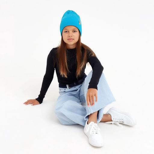 Шапка детская MINAKU: Cozy Winter с отворотом, бирюзовая, размер 52-56 (5-7 лет)