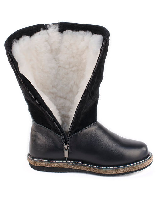 Монголки женские на войлочной подошве., Черные. Кожа. Молния. Подклад овчина.