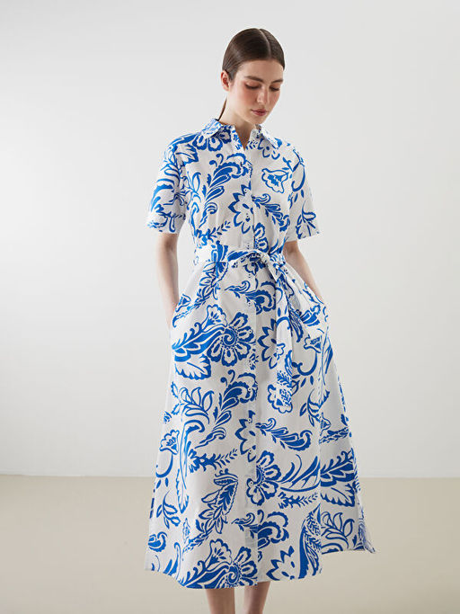 ?i?ekli Ku?akl? G?mlek Elbise