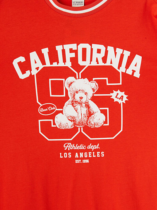 Bisiklet Yaka California Bask?l? K?z ?ocuk Ti??rt