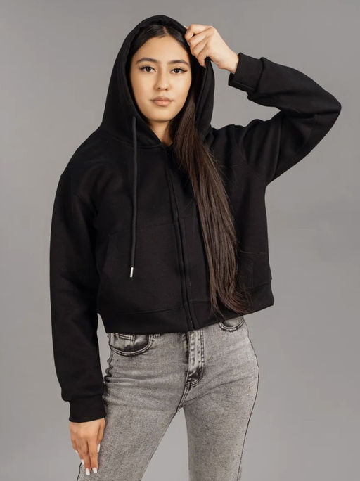 K12740 Толстовка на молнии с капюшоном OVER SIZE (плотный хлопок) ЧЕРНЫЙ