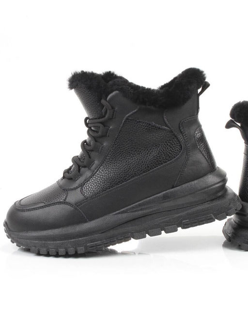 04-WG044-1M BLACK Кроссовки зимние женские (натуральная кожа, 100% шерсть)