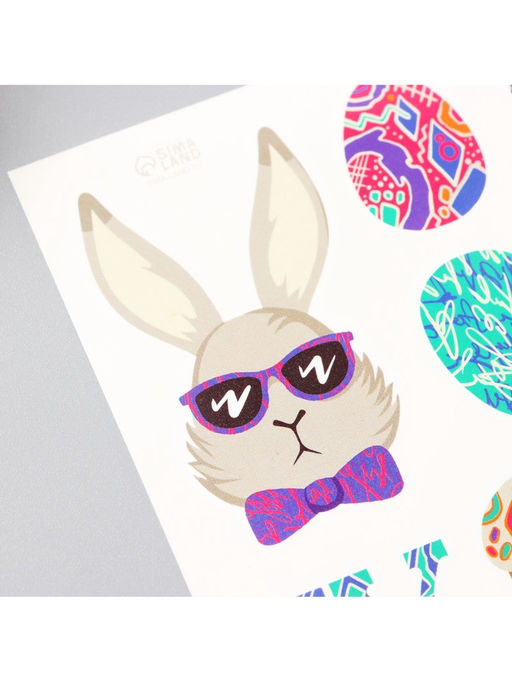 Переводные тату цветные Кролик в очках, временные татуировки, 10?10 см - Арт узор фото 5