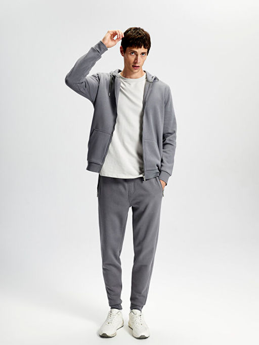 Kap??onlu Uzun Kollu Erkek Kal?n Fermuarl? Sweatshirt