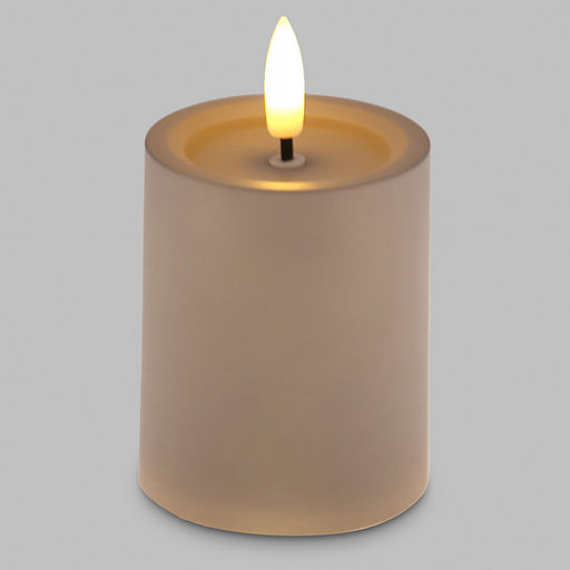Свеча интерьерная, светодиодная на батарейках д6см h7,5(10)см, свет теплый, с мерцанием, матовый пластик, цвет бежевый, питание от 2-х батареек ААА (в комплект не входят) (Китай)