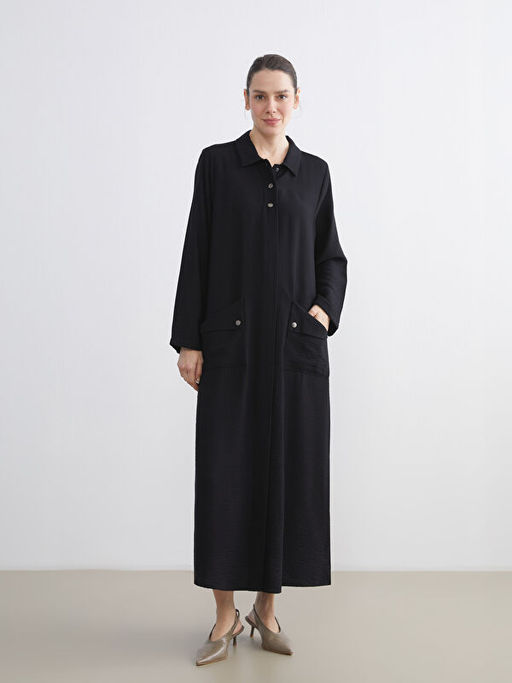 G?mlek Yaka Keten G?r?n?ml? Elbise