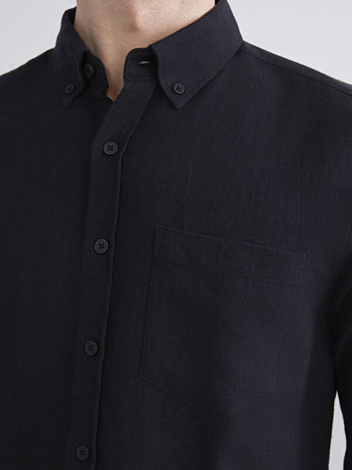 Regular Fit Uzun Kollu Keten Kar???ml? Erkek G?mlek