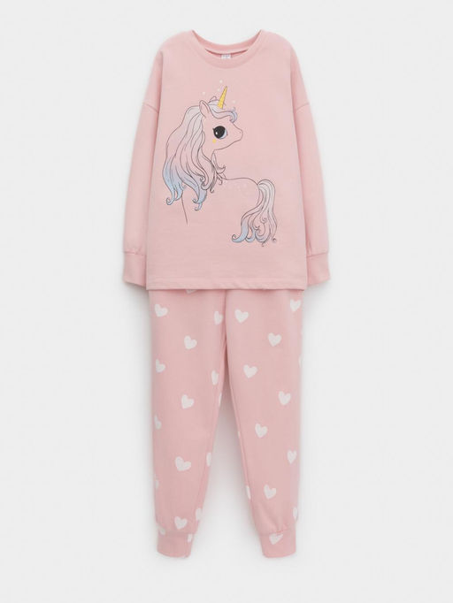 К 1567/розовый жемчуг,сердечки пижама дет