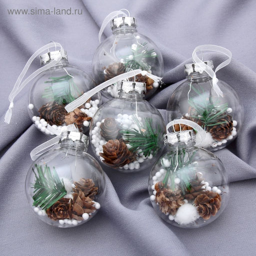 Ёлочные игрушки Льдинка - шишки, шары новогодние, d=6 см, набор 6 шт., прозрачный - Зимнее волшебство фото 4