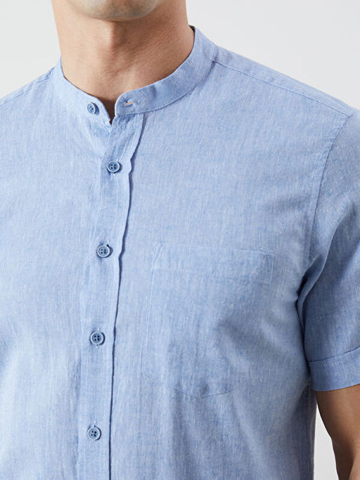 Regular Fit K?sa Kollu Keten Kar???ml? Erkek G?mlek