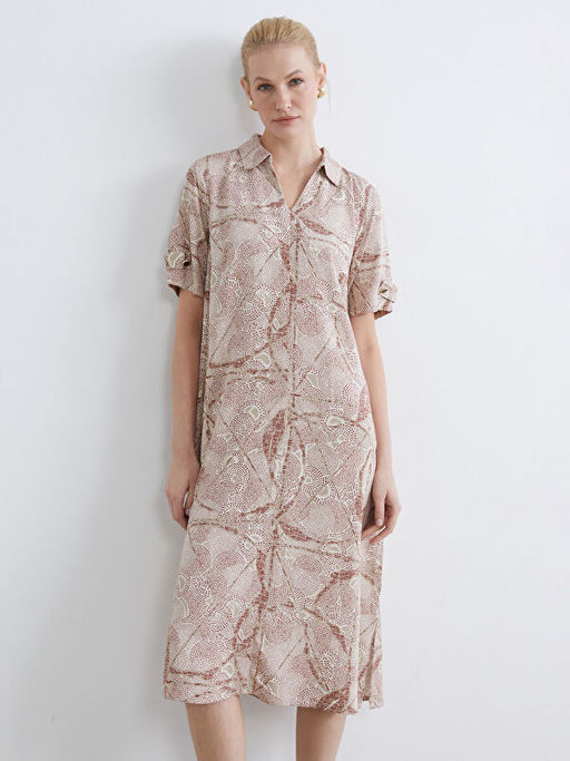 G?mlek Yaka Desenli Elbise