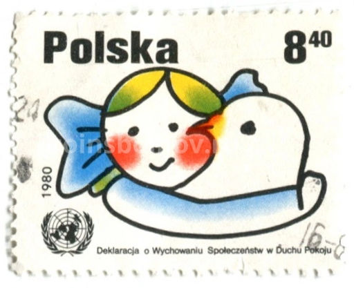 Марка Голубь мира и девочка 1980 год Польша