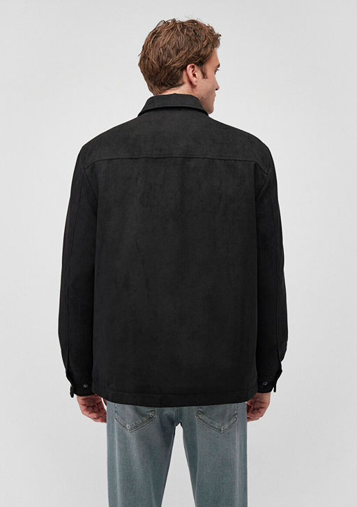 Siyah Suet Ceket - Mavi фото 4