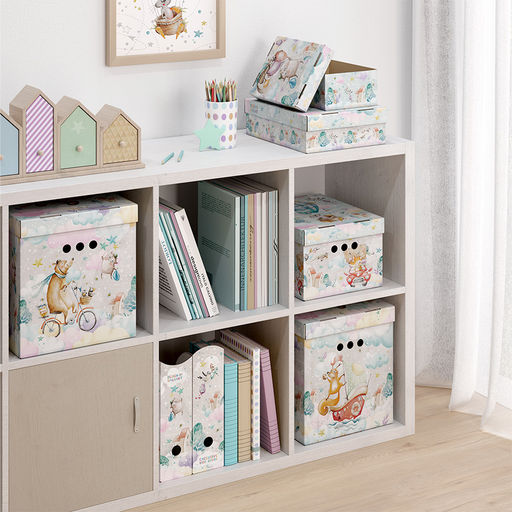 Короба картонные с крышкой KIDS COLLECTION Путешастики мятн., набор 3 шт (31,5х31,5х31,5)