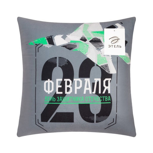 Подушка декоративная Этель Самолёт. 23 февраля, 40?40 см, велюр, серая