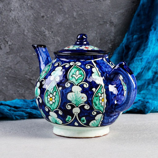 Чайник заварочный Риштанская Керамика «Узоры», 1 л, синий