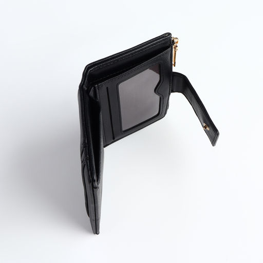 Кошелёк женский на кнопке, 12.5×2×9 см, однотонный, чёрный