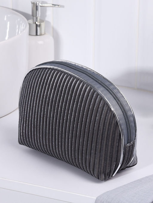 Косметичка на молнии женская, с подкладкой, вельветовая, серая