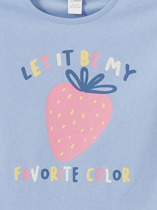 Bisiklet Yaka Bask?l? K?z ?ocuk Ti??rt 2li