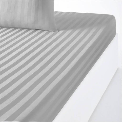 Простыня из сатина страйп на резинке - Серый 160х200х25
