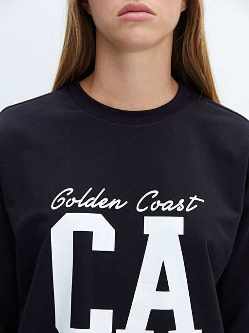 Bisiklet Yaka Bask?l? Oversize Kad?n Sweatshirt Tunik