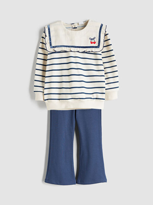 Bebe Yaka Bask?l? K?z ?ocuk Sweatshirt ve Tayt 2li