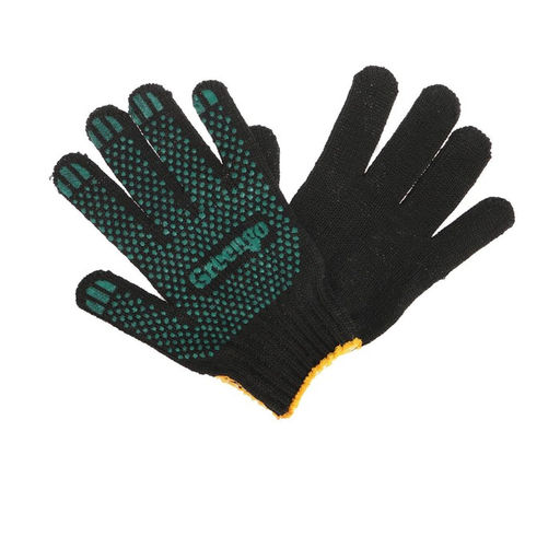 Цена за 10 шт. Перчатки садовые, хб, вязка 10 класс, 6 нитей, размер 9, с ПВХ точками, чёрные, Greengo