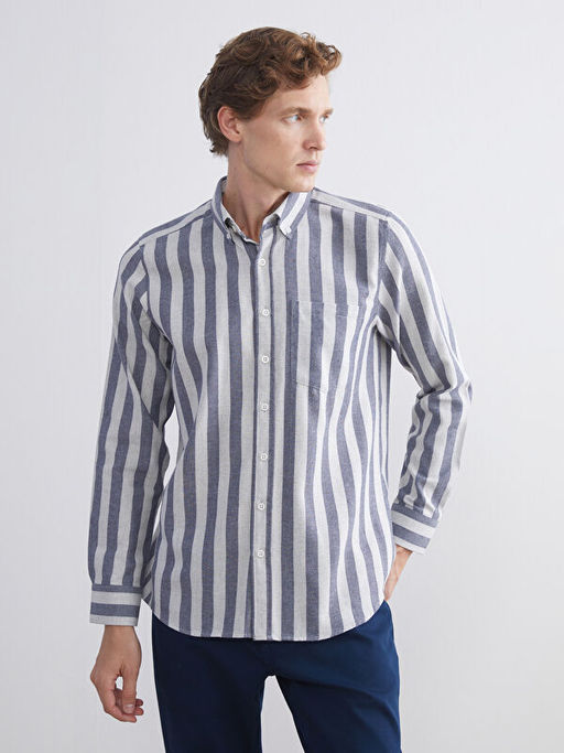 Regular Fit Uzun Kollu ?izgili Erkek G?mlek