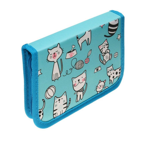 Пенал школьный Calligrata «Котики», 13×19.5 см, 1 отделение, на молнии, ткань, голубой